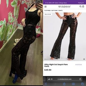 Sheer Lace Sequin Pants w/ a flared bottom size XS